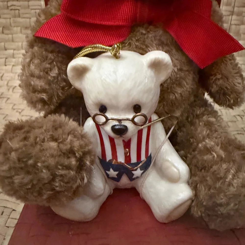 Lenox 100th Anniversary Brown and White Teddy Bear Set with Red Bow NIB